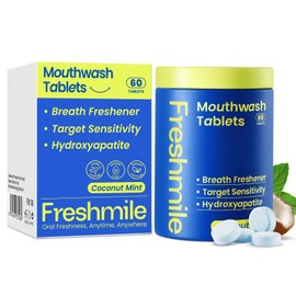 Freshmile Travel Mouthwash Tablets for Sensitive Teeth & Gum Health – Fluoride & Alcohol-Free, Nano-Hydroxyapatite (NHA) & Xylitol for Bad Breath & Tooth Repair (60 Count)