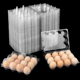 IHDYPPEW 130 Packs 3 x 4 Clear Egg Cartons, 1 Dozen Plastic Egg Cartons, Transparent Chicken egg Trays Holds up to 12 Eggs for Storage and Market Display