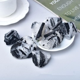 Black Rutilated Quartz Raw Crystals Healing Crystals Natural Rough Stones 1.2-2" for Tumbling, Fountain Rocks, Yoga, Meditation, Polishin, Gift 7