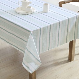 Laura Ashley Decorative Tablecloth, Wrinkle and Stain Resistant, Spillproof Water Repellent, Easy Care Washable Polyester Fabric for Dining, Kitchen, Holiday and Party, 60" x 102", Teal Stripe