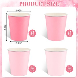 NatNarr 100 Pack Pink Paper Cups 9oz Gradient Pink Party Cups Disposable Paper Cups, Drinking Cups for Wedding Birthday Baby Shower Party Supplies