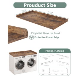 Piskyet Washer Dryer Countertop,Laundry Countertop with Edge Rails,27.5" Depth x 54" Wood Countertop For Washer and Dryer,Laundry Machine Topper for Laundry Room Organization and Storage(Rustic Brown)