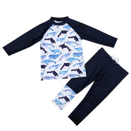 Digirlsor Toddler Boys Two Piece Rash Guard Swimsuits Kids Long Sleeve Sunsuit Long Pants Surf Bathing Suit Swimwear Set Navy