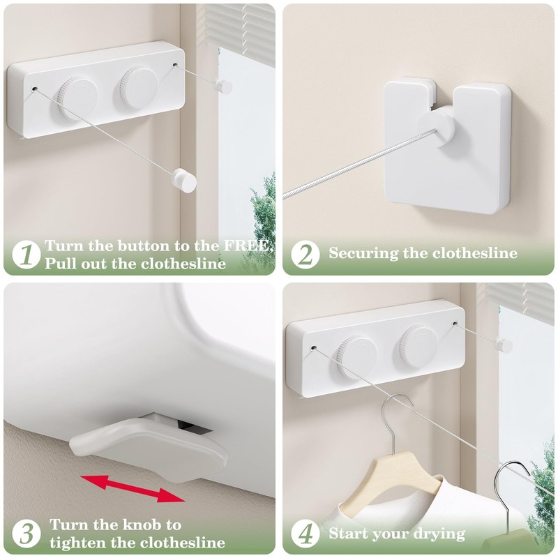 Danpoo Retractable Clothesline, Anti-Sag Adjustable Knob Heavy-Duty Clothes Line for