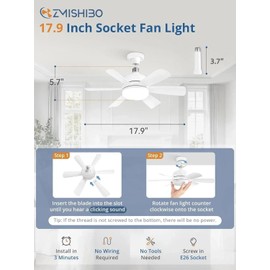 Ventiladores de Techo con Luces, Luz de ventilador E26/E27, Ajuste de 3 temperaturas de color, con función memoria, instalación rápida atornillada, universal para salón dormitorio (Blanco)