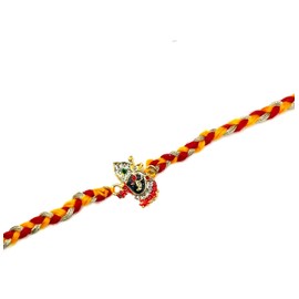 Generic Handcrafted Rakhee with Krishna Charm for Raksha Bandhan - Traditional Red and Gold Thread Bracelet, Large, various, BE001