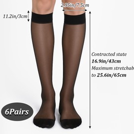 Bruislard 6 Pairs Sheer Knee High Stockings for Women,Black Nylon Knee Highs, Hose Hosiery Stockings