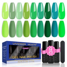 Lavender Violets 13 Pcs Gel Nail Polish Kit with 9 Colors Coat, 3 Bottles of Base Top Matt Top Coat and Nail File for Soak-off UV LED Gel Nail Art Design C969A