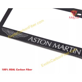 Exotic Carbon Fiber Aston Martin Silver Text & Logo Carbon Fiber License Plate Frame 2 Hole