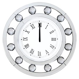 Acme Boffa Round Wall Clock with Circular Floating Crystal in Mirrored