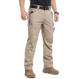 CARWORNIC Men's Stretch Work Pants Water Resistant Flex Cargo Pants Lightweight Elastic Ripstop Military Hiking Tactical Pants EDC Operator Workwear Utility Pants Khaki