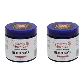 Moroccan Exfoliating Black Soap Eucalyptus Essential Oil and Olive Oil Beldi Hammam Spa Scrub Savon Noir 200g / 7 OZ Natural Helps Cleanse Skin Remove Fake Tan and Ingrown Hair (Pack of 2)