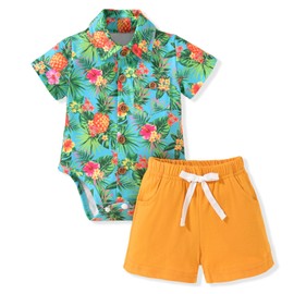 MINIFEIKO 3-6 Months Baby Boy Hawaiian Outfit Beach Infant Shorts Set Clothes for Summer Yellow