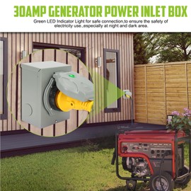 TIPHOPE Pre-Drilled 30 Amp Generator Power Inlet Box,NEMA L5-30P Power Box for 3 Prong Generator Cord,Weatherproof Generator Transfer Switch for Generator Outdoor Use,123/250V,ETL Listed