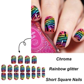 ONPRESS 24Pcs Leopard Print Press on Nails Short Square Fake Nails with Rainbow Glitter Design False Nails Colorful gorgeous Glue on Nails Glossy Full Cover Acrylic Nails for Women Art Decorations