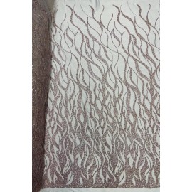 Mia Fabrics Flaming Fire Design Bead Fabric - Rose Gold - Beaded Embroidered Fabric By Yard