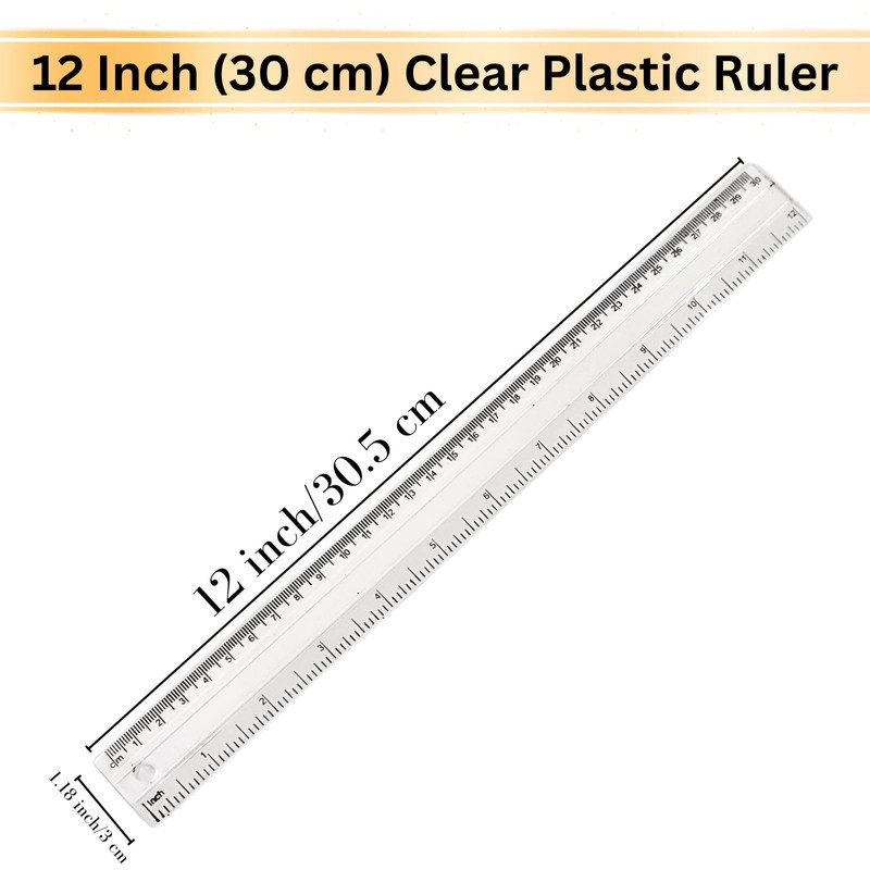 Pack of 2 Plastic Ruler Straight Ruler Plastic Measuring Tool