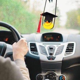 wonuu Rear View Mirror Hanging, Truck Car Pendant Charms Ducky, Graduate Swinging Rubber Duck Dashboard Decorations Ducks for 2025 Graduation Ornament, Red