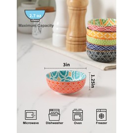 Metahom Ceramic Dipping Bowls, Dipping Sause Dish for Soy Sauce, 3 Inch Mini Bowl Set for Condiments, Sushi, Appetizers, Side Dish, Set of 6