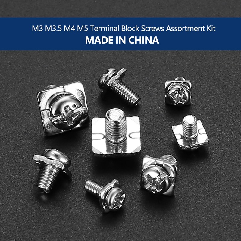 qxayxa 210 Pcs Terminal Block Screws with Square Washers, M3