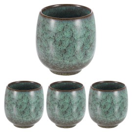 HARFINGTON 4pcs Chinese Ceramic Teacups 5.75oz Traditional Gong Fu Tea Set Ceramic Mate Teacup Japanese No Handle Small Coffee Cups for Mate Tea Coffee Wine Drinks, Light Green