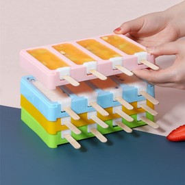Dimoxii Pack of 4 Ice Lolly Moulds with Lid Popsicle Moulds with LFGB Tested and BPA Free Ice Cream Moulds 4 Different Colours Ice Cream Moulds with 200 Pieces Wooden Sticks