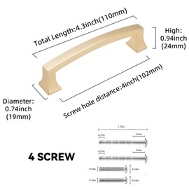 BUKOBYHE 10 Pack 4 Inch(102mm) Cabinet Pulls Brushed Brass Kitchen Cabinet Handles Drawer Pulls Solid Cabinet Hardware