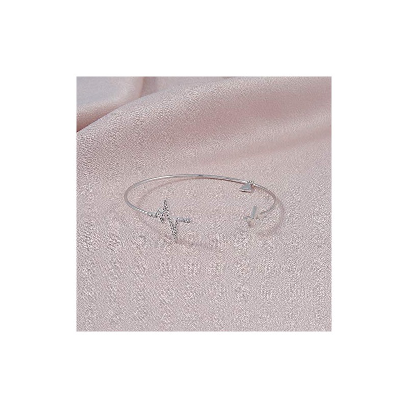 LAJOIA Jewelry Women's Heartbeat Bangle with Cubic Zirconia Stones Heart