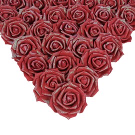 IPOPU Glitter Roses 30PCS 3.15in Stemless Foam Roses with Glitter, Burgundy Glitter Flowers Bulk Glitter Roses for DIY Wedding Bridal Bouquet Home Party Decoration(Burgundy Glitter)