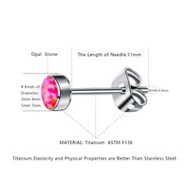 FACOKO Earrings for Women Titanium Opal Stud Non-Nickel Earring Hypoallergenic Earrings 3mm 4mm 5mm 7mm Round Birthstone Earring Studs for Sensitive Ears (Hot Pink, 3MM)
