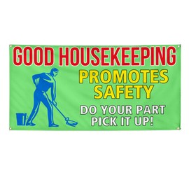 Vinyl Banner Multiple Sizes Good Housekeeping Promotes Safety Business Outdoor Weatherproof Industrial Yard Signs 10 Grommets 60x144Inches
