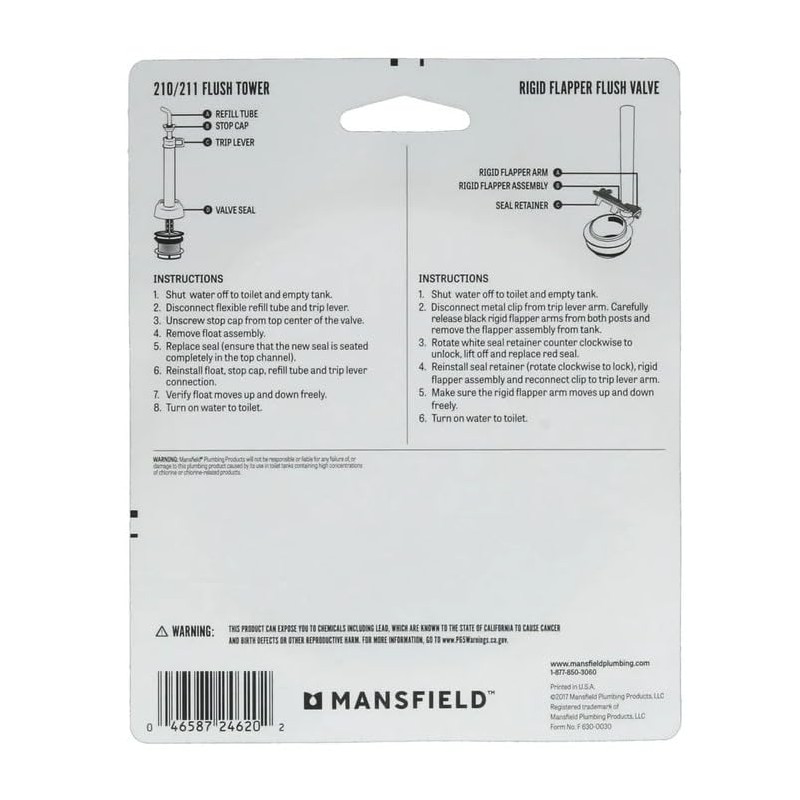 Mansfield 630-0030 No.210 Flush Valve Seal Repair Kit