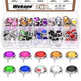 Wokape 200Pcs 10MM（0.39In) Rhinestone Stud Refill Sortiment Set 10 Farben Dazzling Crystal Claw Beads 4 Claw Nailhead Rivet Punk Copper Spikes Dekorative Nieten für DIY Leder Handwerk Kleidung