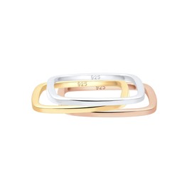 Elli 0602451216 Women's Ring Tri Colour Statement Square Set Gold-Plated Silver 925, Year-round, None