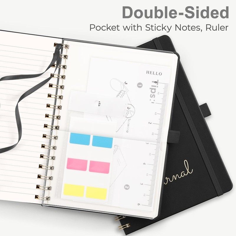 EMSHOI Spiral Notebook College Ruled, A5 Small Hardcover Leather, 140