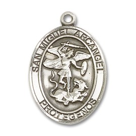 Bliss Sterling Silver San Miguel Arcangel Medal Pendant Necklace 24" Chain