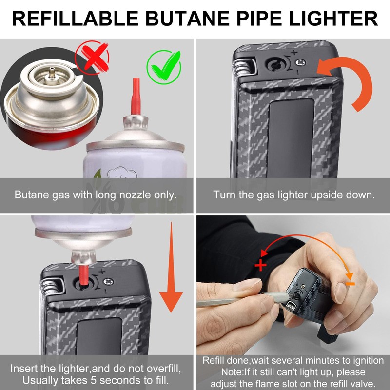 FLABOX 3 in 1 Pipe Lighter,Refillable Butane Lighter with 3