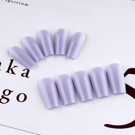 Lilac Press on Nails Long Square, KXAMELIE Medium Coffin Nails Press ons Long Glue on Nails Natural Thick Fake Long Nails Acrylic Nails Reusable 24 Fake Nails Solid Color False Nails for Women