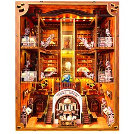 Book Nook Kit, Global Library Booknook with LED Light, DIY Miniature Dollhouse, Dual Power Options (Battery/Type-C), Unique Bookshelf Decor, Gift for Adults and Teens