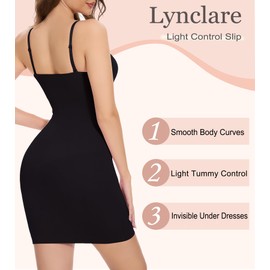 Lynclare Shapewear Full Slip for Women Tummy Control Body Shaper Adjustable Spaghetti Strap Mini Dress for Under Dresses Black