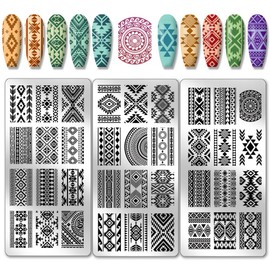 PH PandaHall 3pcs Geometric Texture Nail Art Stamping Plate, 36 Patterns Nail Stamping Plate Aztec Nail Art Stencils Stainless Steel Nail Picture Plate for DIY Printing Manicure Salon Nail Design
