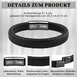 VU100 Ich Liebe Dich Gifts for Men, An Meinen Sohn/Mann Leather Bracelet Men's with Engraving Birthday Christmas Gift for Him Boyfriend Husband Son Valentine's Day Anniversary Gift for Him, Leather,