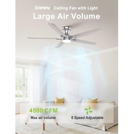 DAMINY 52 inch Nickel Ceiling Fans with Lights,5 Blades,6CCT, Low Profile,Remote Control,for Bedroom, Kitchen,Living Room,Indoor/Outdoor Use,Flush Mount