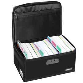 JUNDUN Index Card Holder with Lock,Collapsible Fireproof Index Card Box fits 1200 5x8-Inch Flash Cards - Business, Recipe, or Note Card Storage Boxes - Black