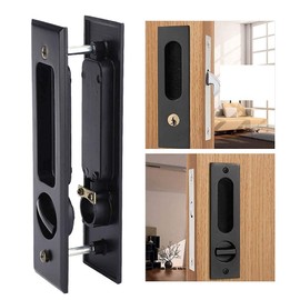 Embedded Sliding Door Lock Black Zinc Alloy Recessed Handle Sets Invisible Recessed Sliding Door Mortise Lock with 3 Keys for Sliding Door Closet Bathroo Balcony