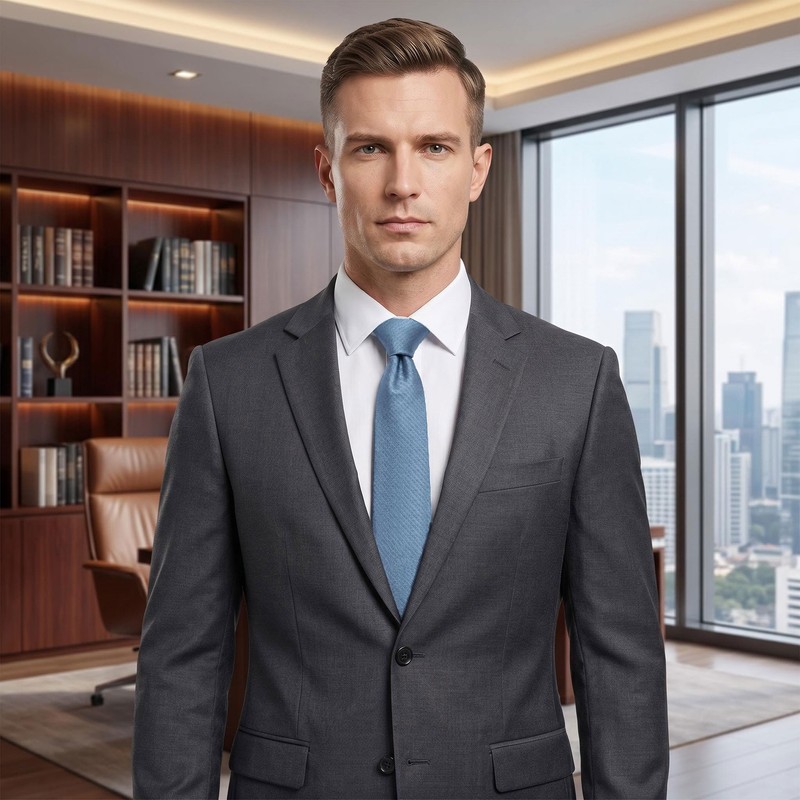 [S&W SHLAX&WING] Men's Necktie Steel Blue Tie Solid Extra Long