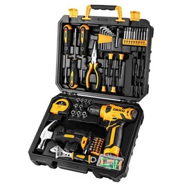 DEKO 8V Cordless Drill Set – 126-Piece Home Tool Kit With Storage Case, DIY Power Tools For Fence Work, Home Décor, Furniture Assembly & Everyday Repairs:_Yellow tool set (126pcs)_1 year warranty