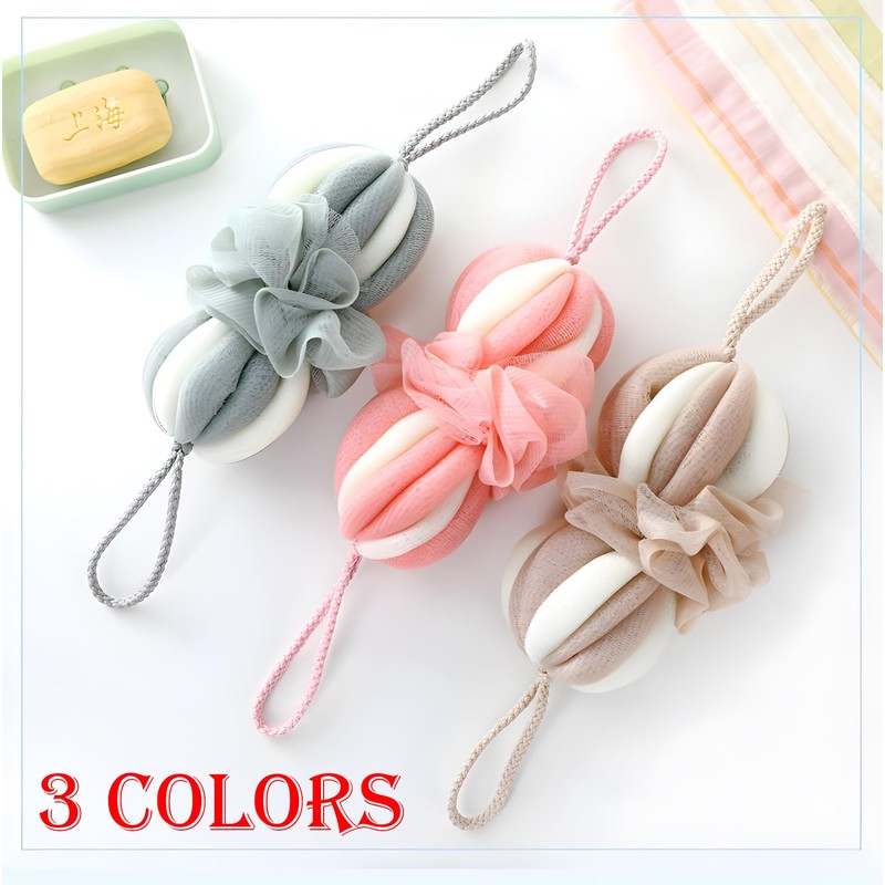 LHLZNB 3Pcs Bath Shower Loofah Sponge,Long Stretch Back Sponge Exfoliating