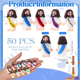 50 Packs Mini Jesus Figures Jesus Loves You Religious Tiny Jesus Figurine Rubber Jesus Doll to Hide and Seek Church Favors Gift for Sunday School Baptism Activities Party Supplies(10 Colors)