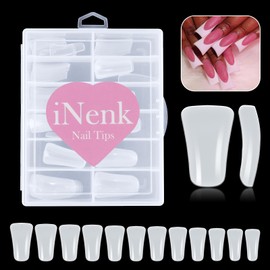 INENK iNenk White Duck Fan Flare Nail Tips, White Natural Crystal Duck Feet Styel for Wide French False Nail Extension, Acrylic Nails Professional for Y2K-inspired Designs(120PCS 12Size)